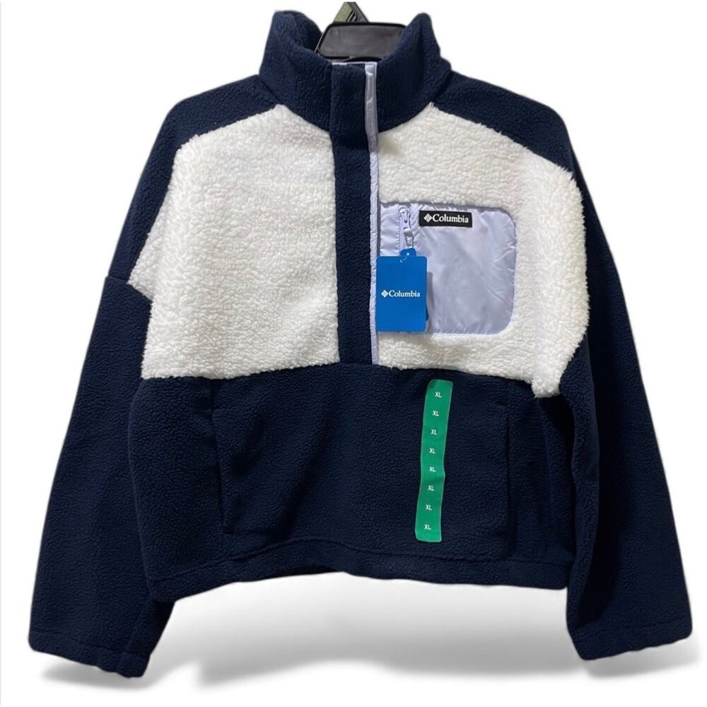 Columbia NWT Women's Long Sleeve Cropped Fleece Pullover, XL, Navy/White - Picture 2 of 16